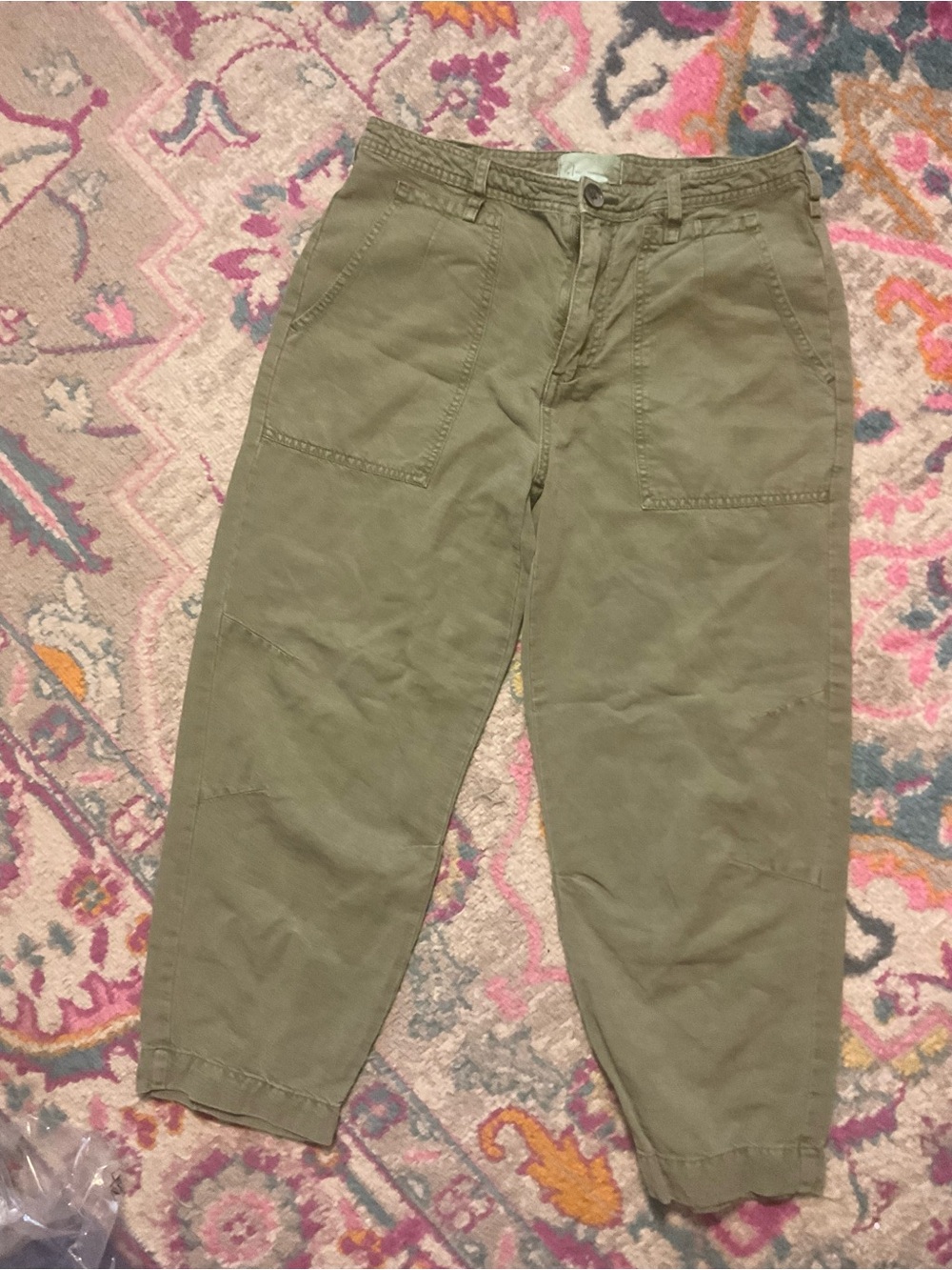 Anthropologie Pilcro Olive Green Utility Fatigue Pants Lyocell Linen barrel
